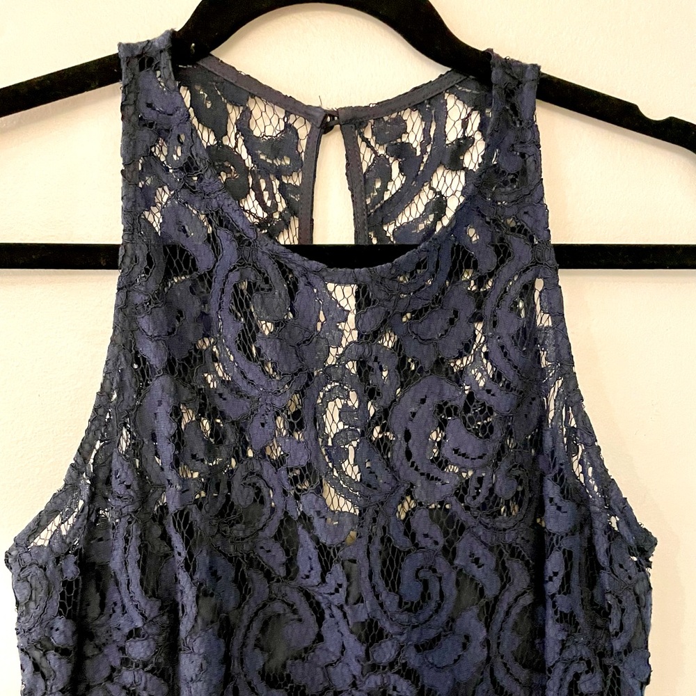 J Crew Pamela dress in navy lace. Worn once as bridesmaid, has been dry cleaned